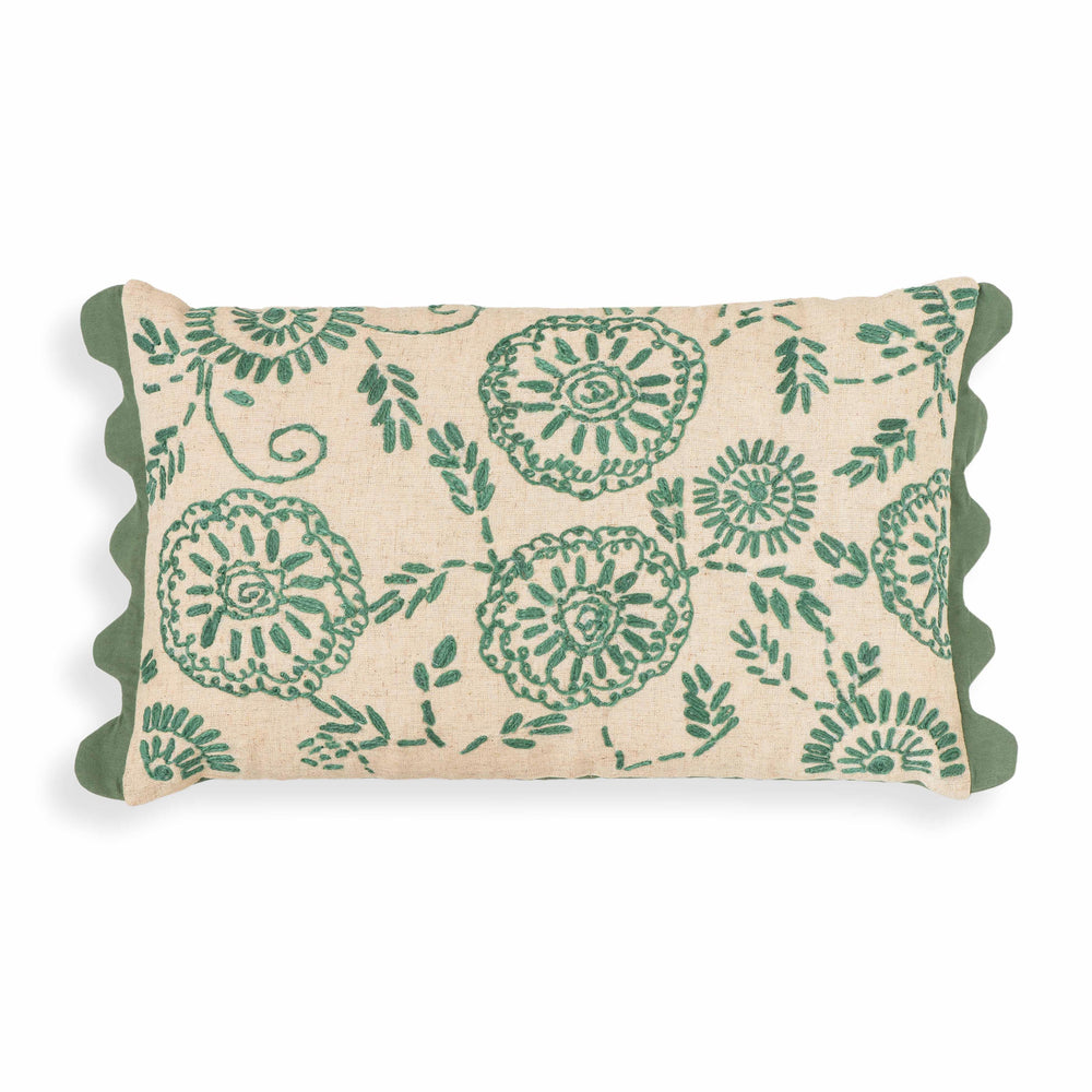 Portia 20"X12" Embroidered Cotton Flex Throw Pillow Cover - Aqua / With Insert