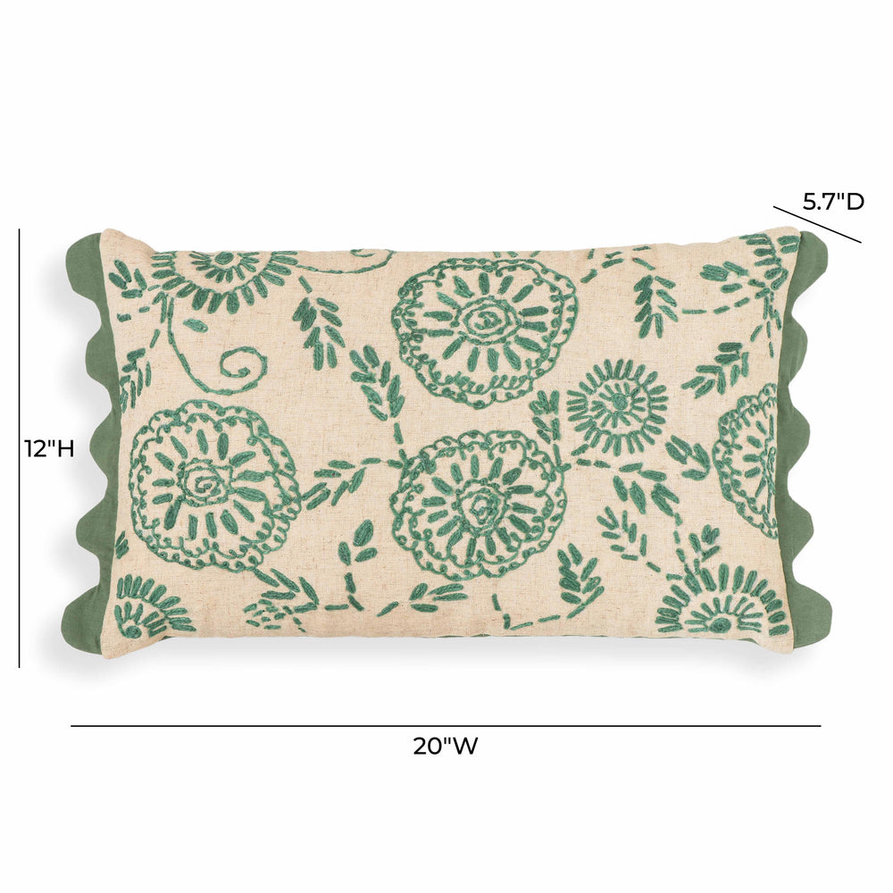 Portia 20"X12" Embroidered Cotton Flex Throw Pillow Cover - Aqua / With Insert