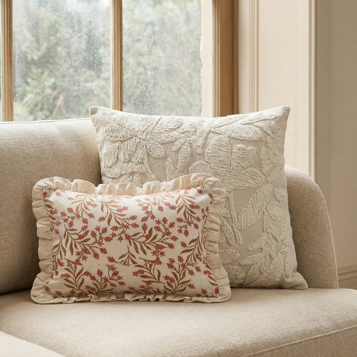 Tabitha 20" Square Embroidered Throw Pillow - With Insert