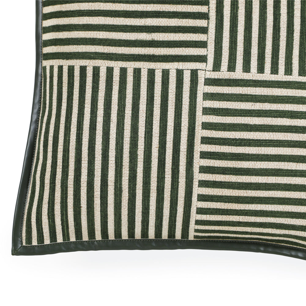 Kora 20" Cotton Jute Contract-Grade Throw Pillow - Green Stripes / With Insert
