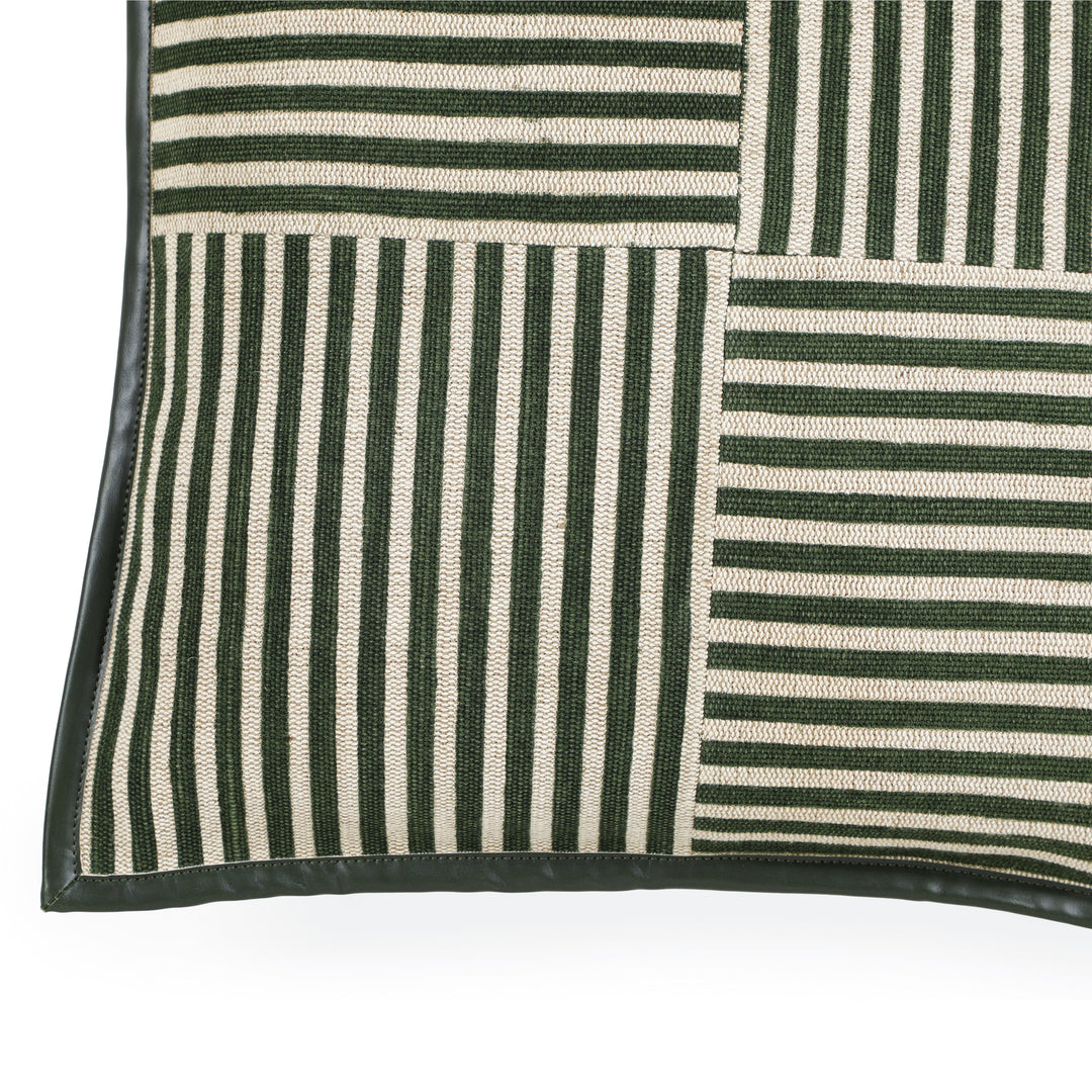 Kora 20" Cotton Jute Contract-Grade Throw Pillow - Green Stripes / With Insert