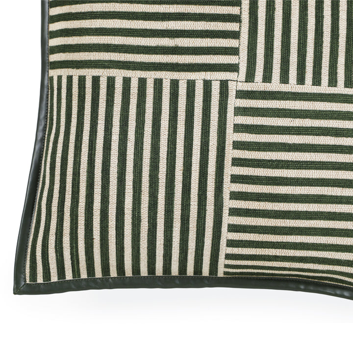 Kora 20" Cotton Jute Contract-Grade Throw Pillow - Green Stripes / With Insert