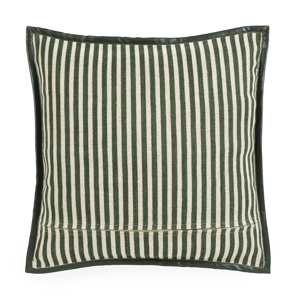 Kora 20" Cotton Jute Contract-Grade Throw Pillow - Green Stripes / With Insert