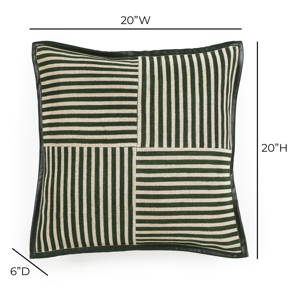 Kora 20" Cotton Jute Contract-Grade Throw Pillow - Green Stripes / Pillow Cover Only