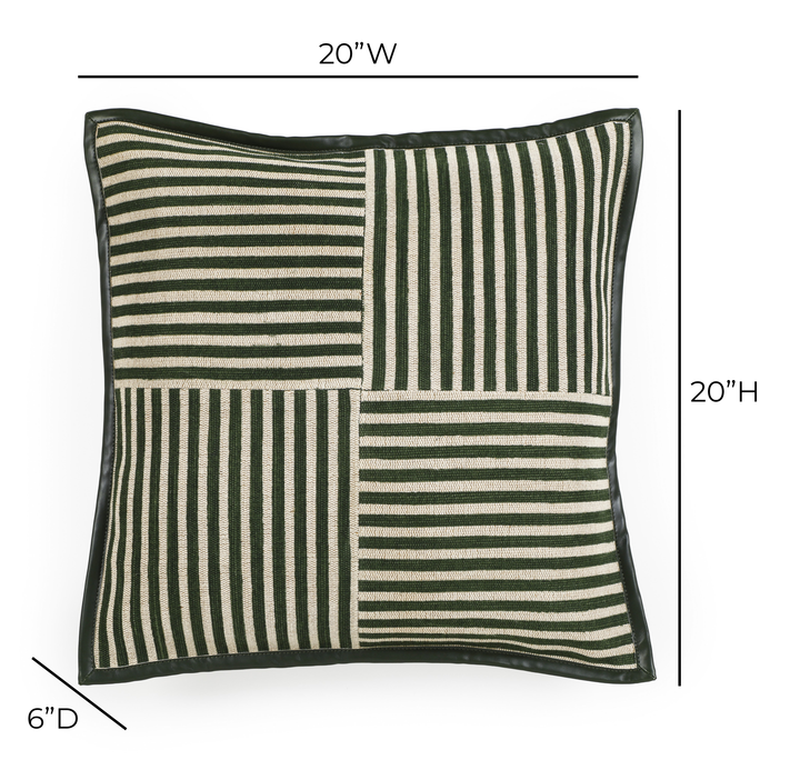 Kora 20" Cotton Jute Contract-Grade Throw Pillow - Green Stripes / With Insert