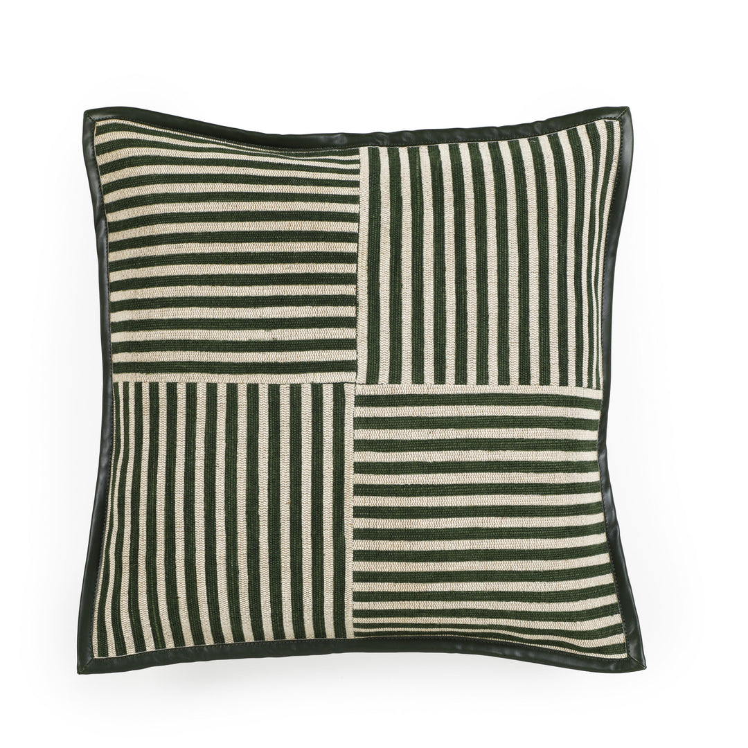 Kora 20" Cotton Jute Contract-Grade Throw Pillow - Green Stripes / With Insert