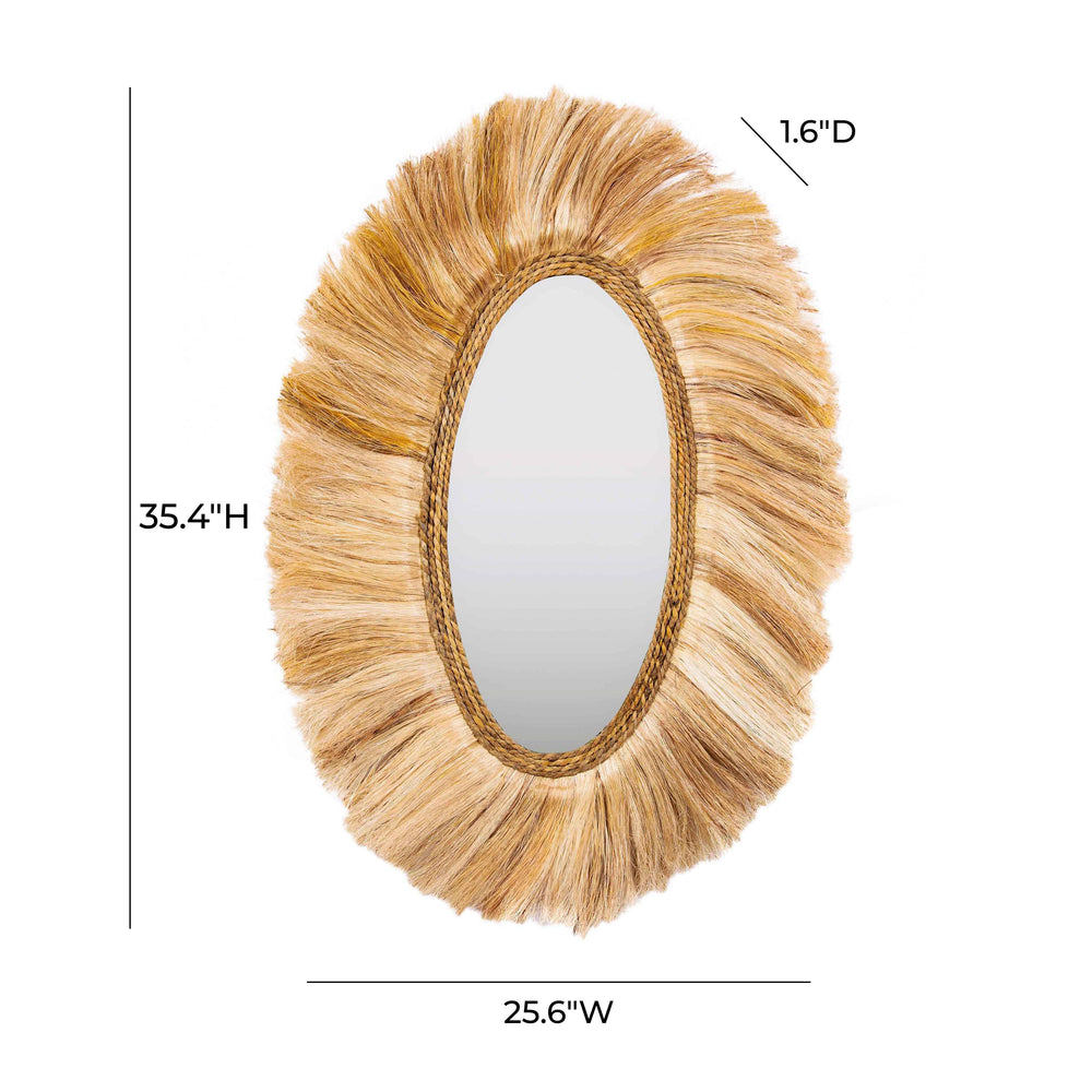 Tribal 25.6"X35.4" Natural Abaca Grass Oval Wall Mirror