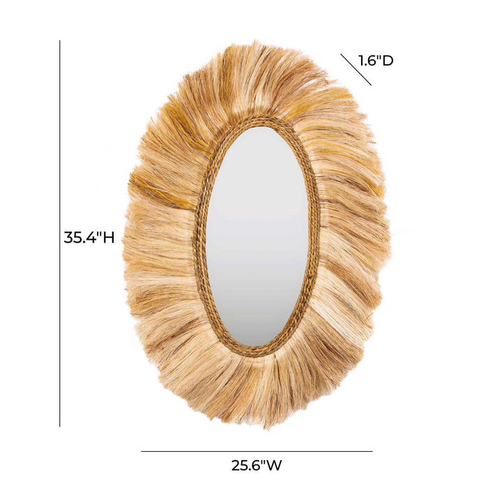 Tribal 25.6"X35.4" Natural Abaca Grass Oval Wall Mirror