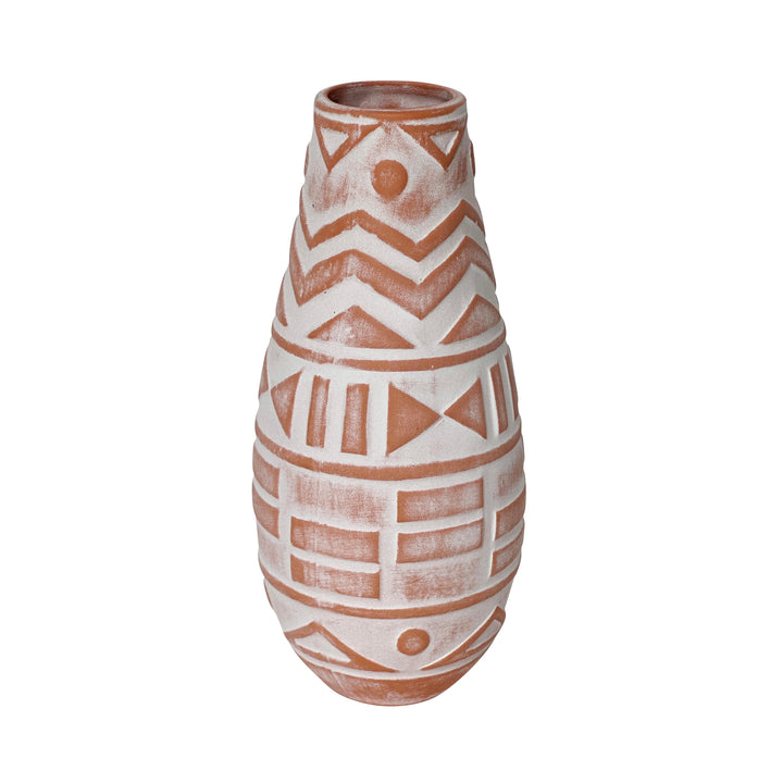 Earthenware Aztec Teardrop Flower Vase in Terracotta