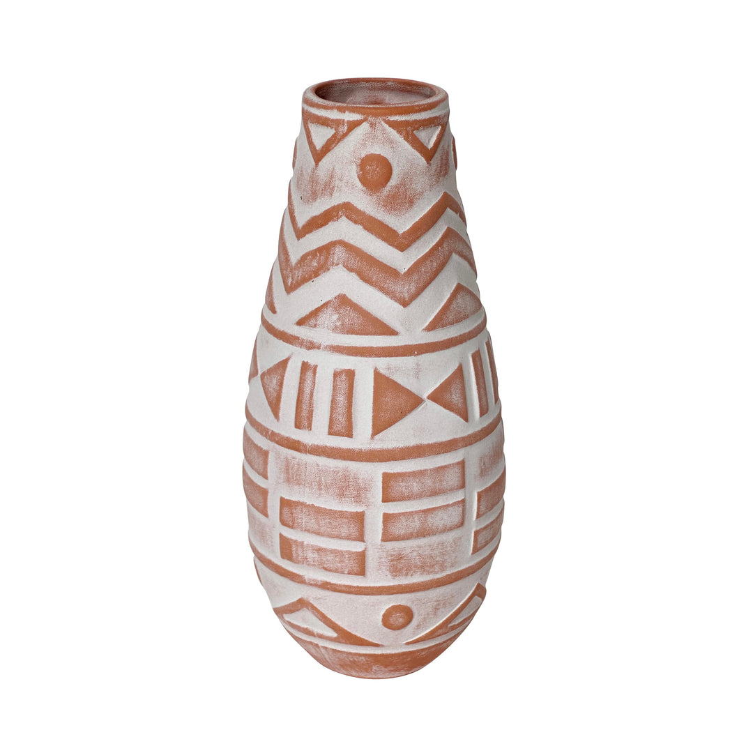 TOV Furniture Earthenware Aztec Teardrop Flower Vase in Terracotta