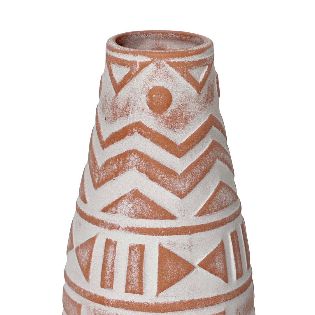 Earthenware Aztec Teardrop Flower Vase in Terracotta