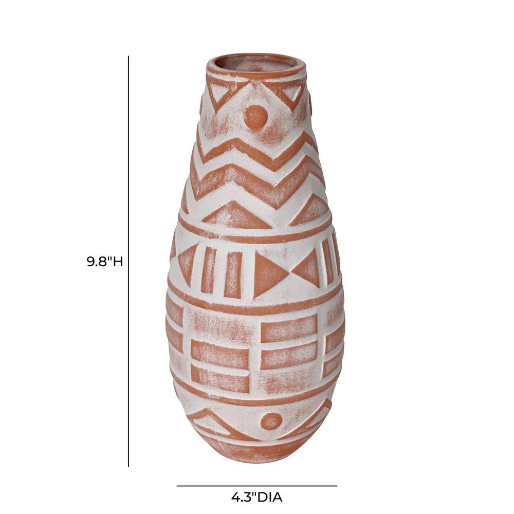 Earthenware Aztec Teardrop Flower Vase in Terracotta