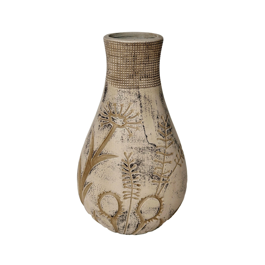 TOV Furniture Earthenware Floral Pattern Vase in Grey