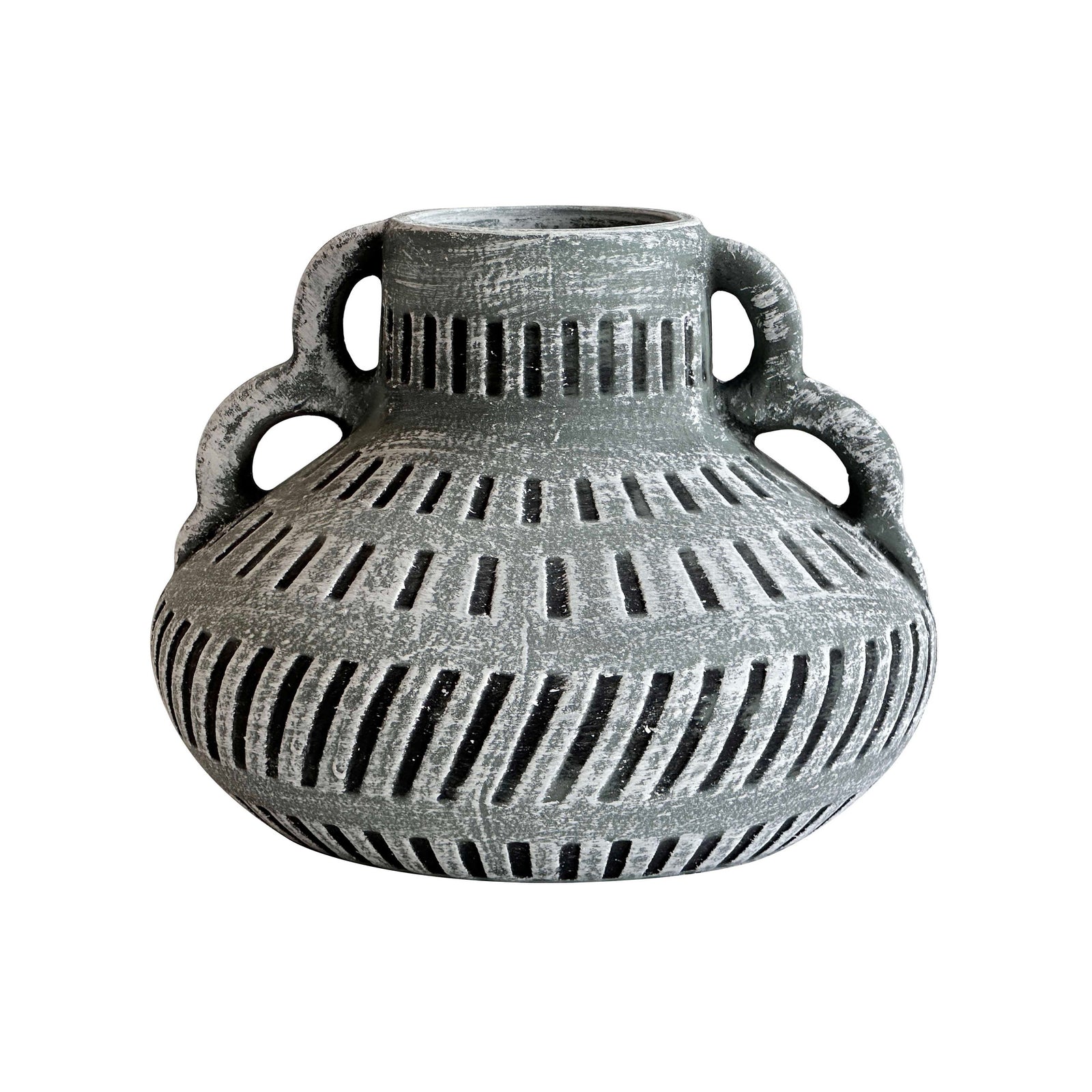 TOV Furniture Earthenware Aztec Wide Flower Vase in Blue