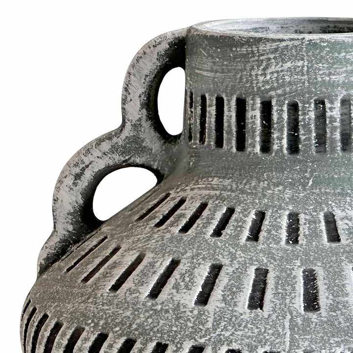 Earthenware Aztec Wide Flower Vase in Blue