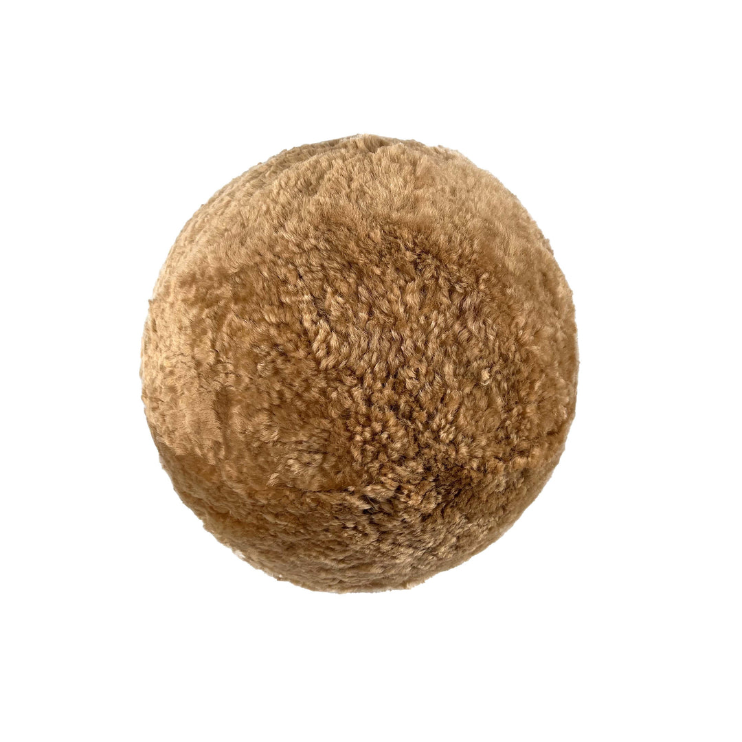 New Zealand Brown Genuine Sheepskin Ball Throw Pillow (8"-12") - Small