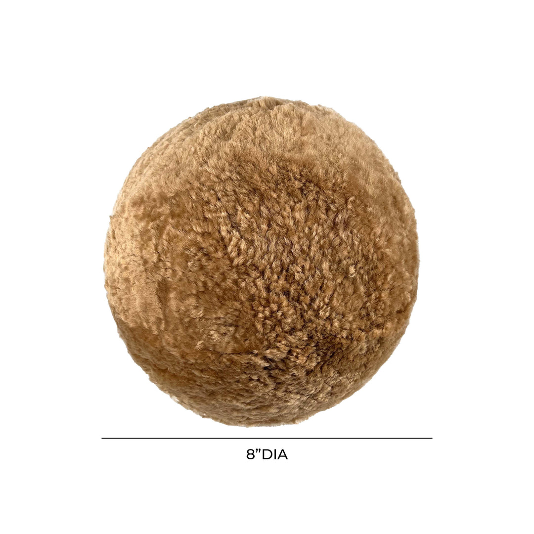 New Zealand Brown Genuine Sheepskin Ball Throw Pillow (8"-12") - Small