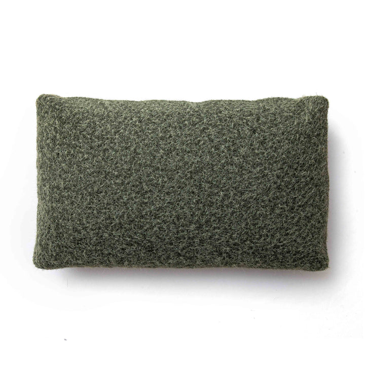 Malolo 20"X12" Long Mohair Rectangular Vegan-Down Throw Pillow Cover - Green / With Insert