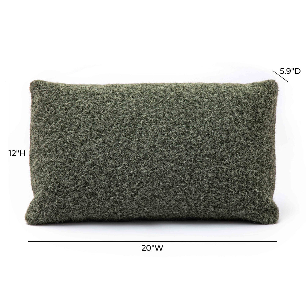 Malolo 20"X12" Long Mohair Rectangular Vegan-Down Throw Pillow Cover - Green / With Insert