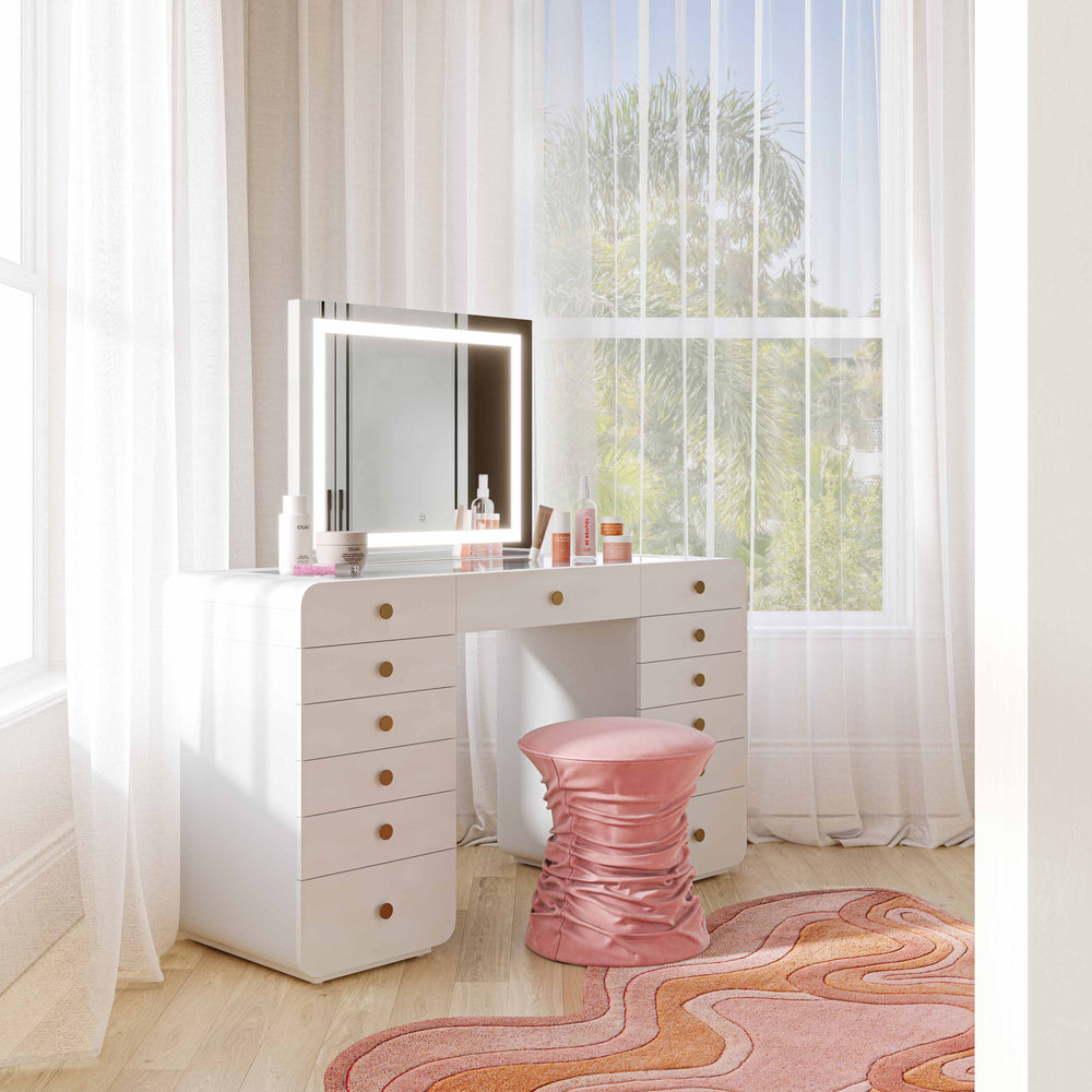 Hollywood 56" White Desk with LED Panel Vanity Mirror