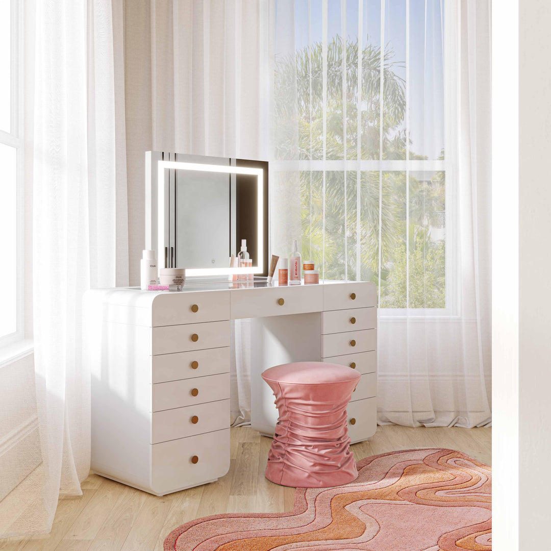 Hollywood 56" White Desk with Lola LED Panel Vanity Mirror