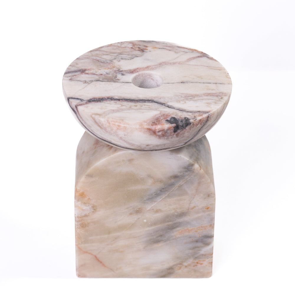 Marble White &amp; Brown Balanced Candle Holder