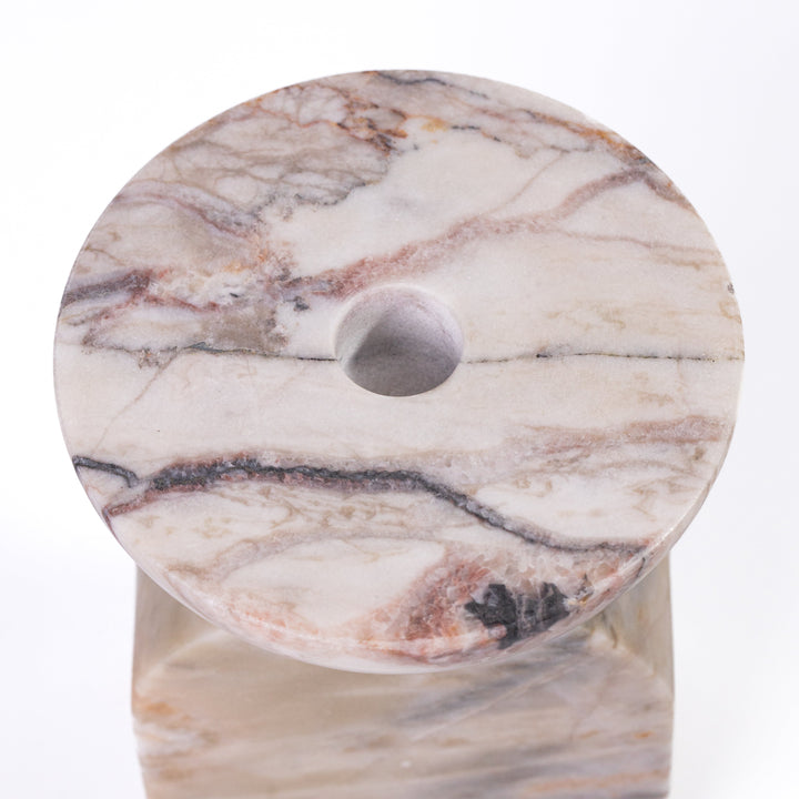 Marble White &amp;amp; Brown Balanced Candle Holder