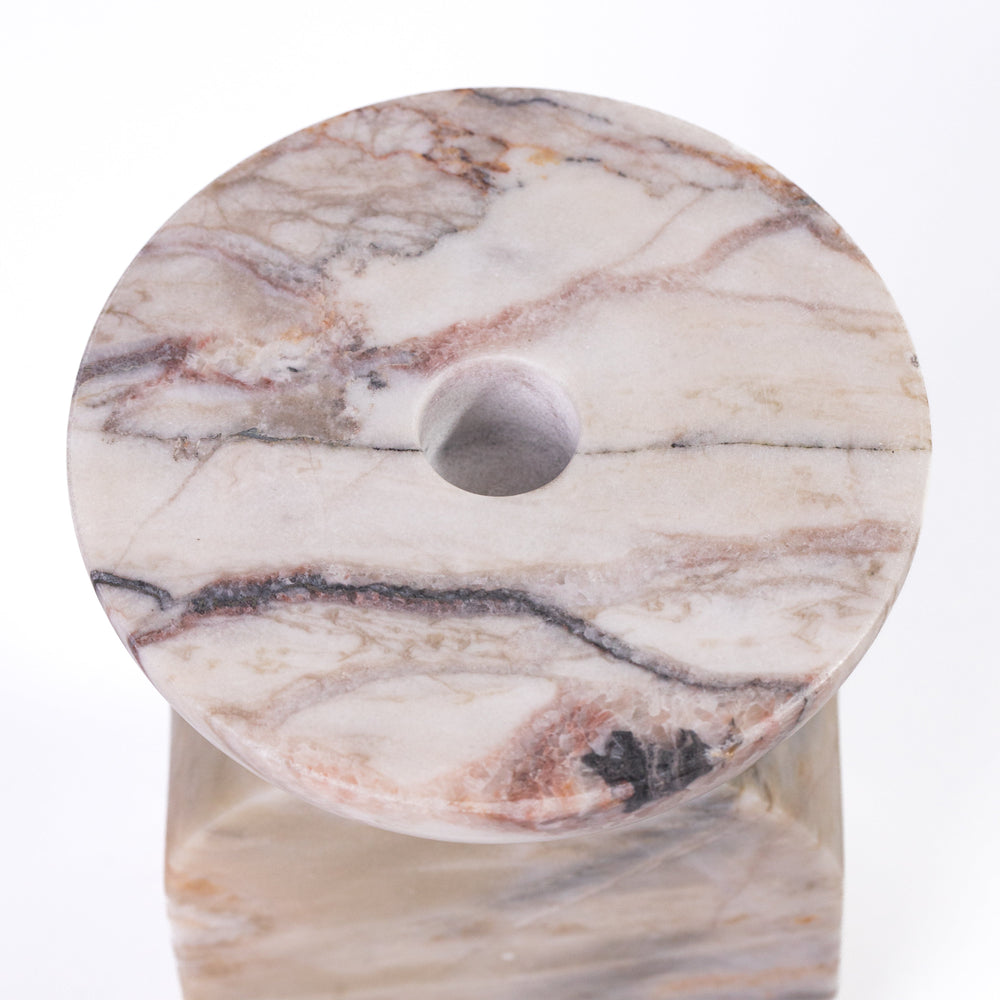 Marble White &amp; Brown Balanced Candle Holder