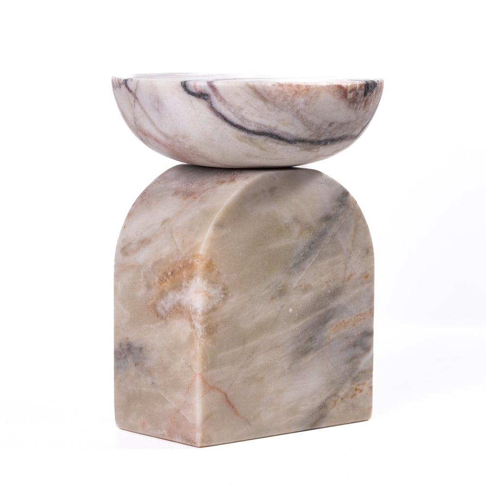 Marble White &amp; Brown Balanced Candle Holder