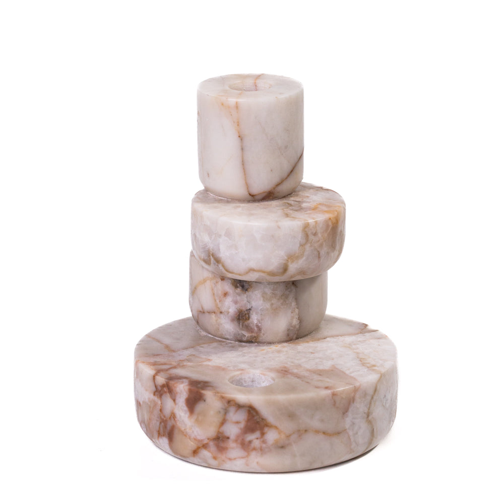 Marble White &amp; Brown Stacked Candle Holder