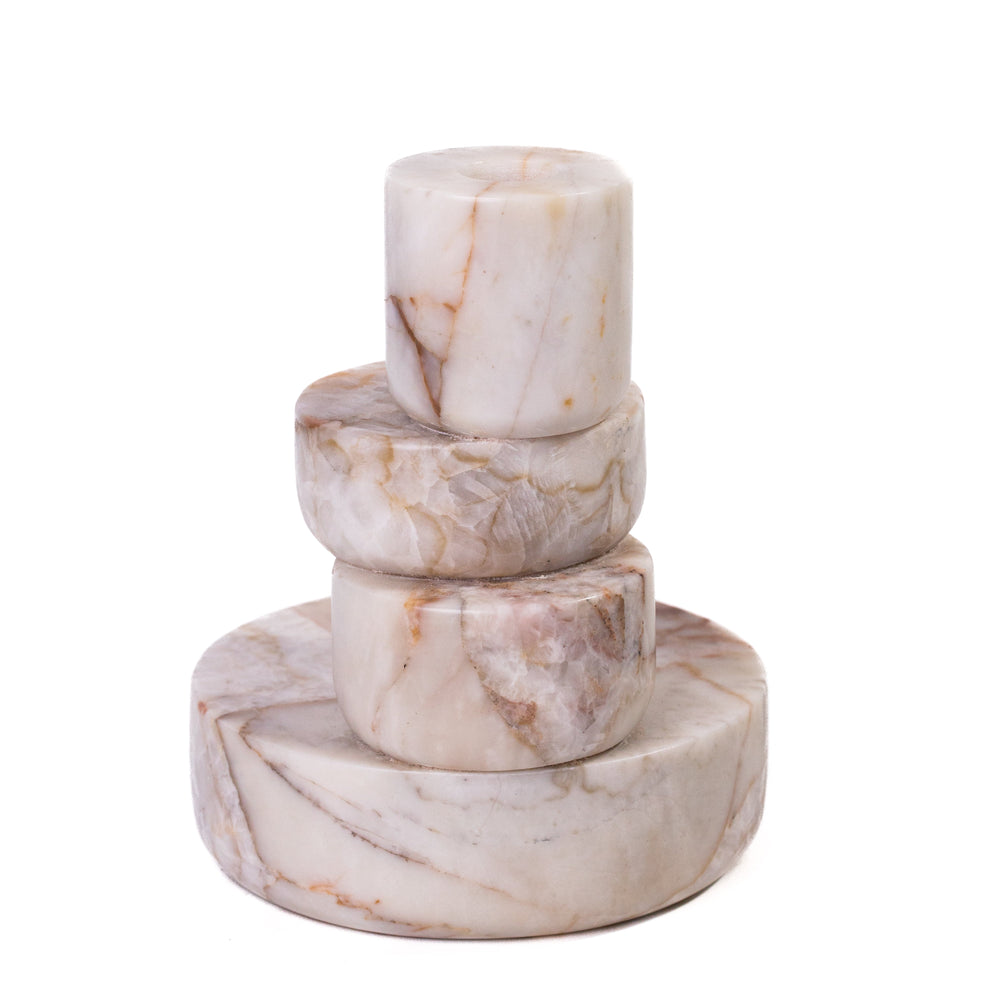 Marble White &amp; Brown Stacked Candle Holder