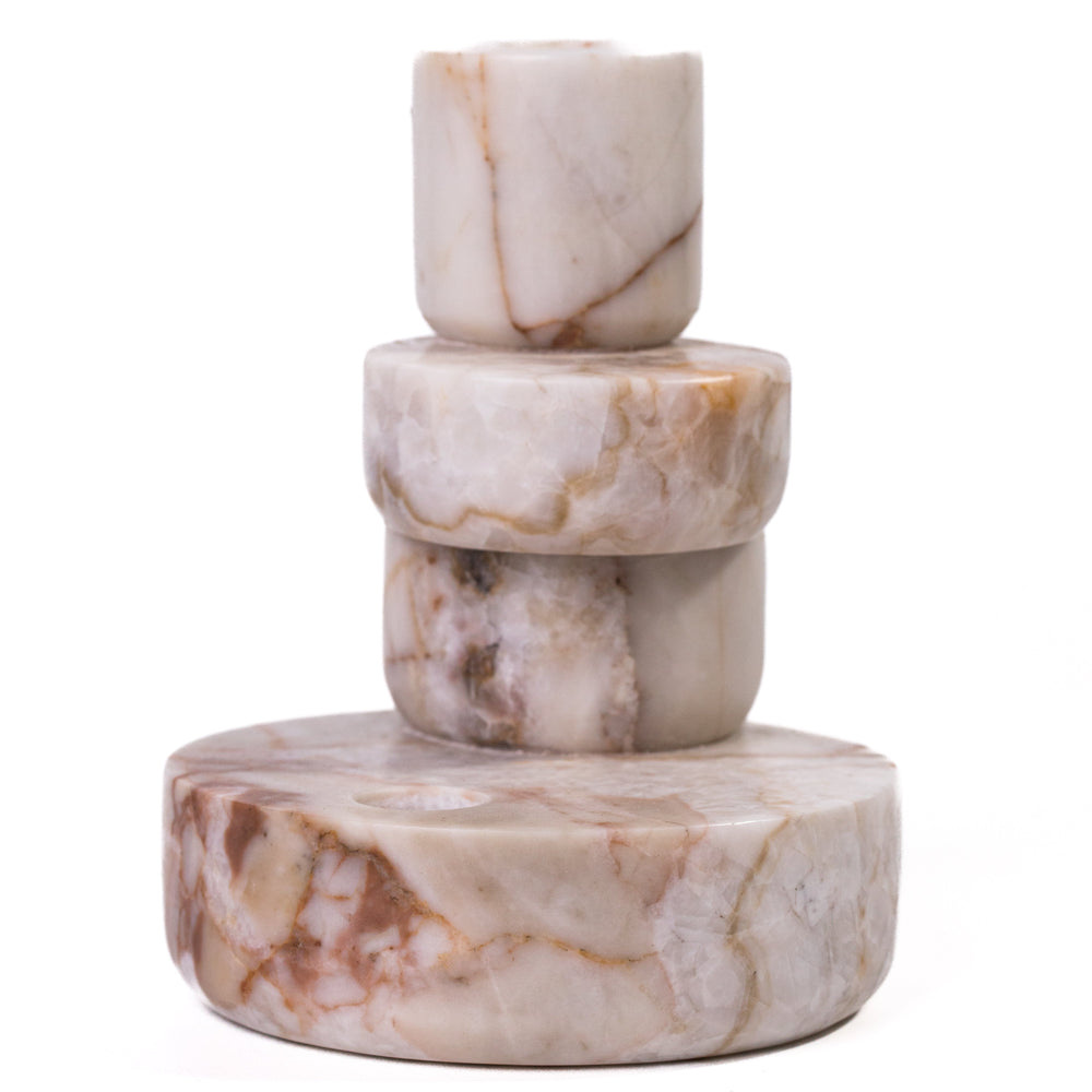 Marble White &amp; Brown Stacked Candle Holder