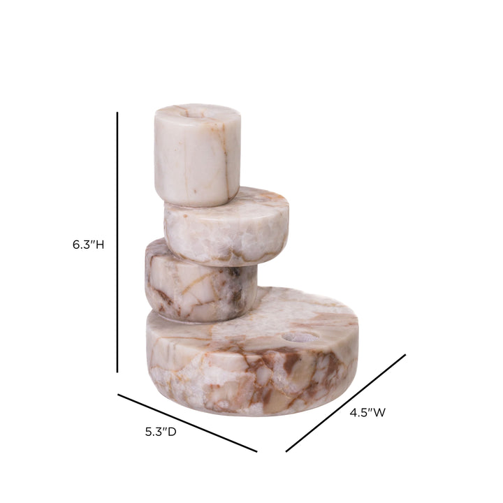 Marble White &amp;amp; Brown Stacked Candle Holder