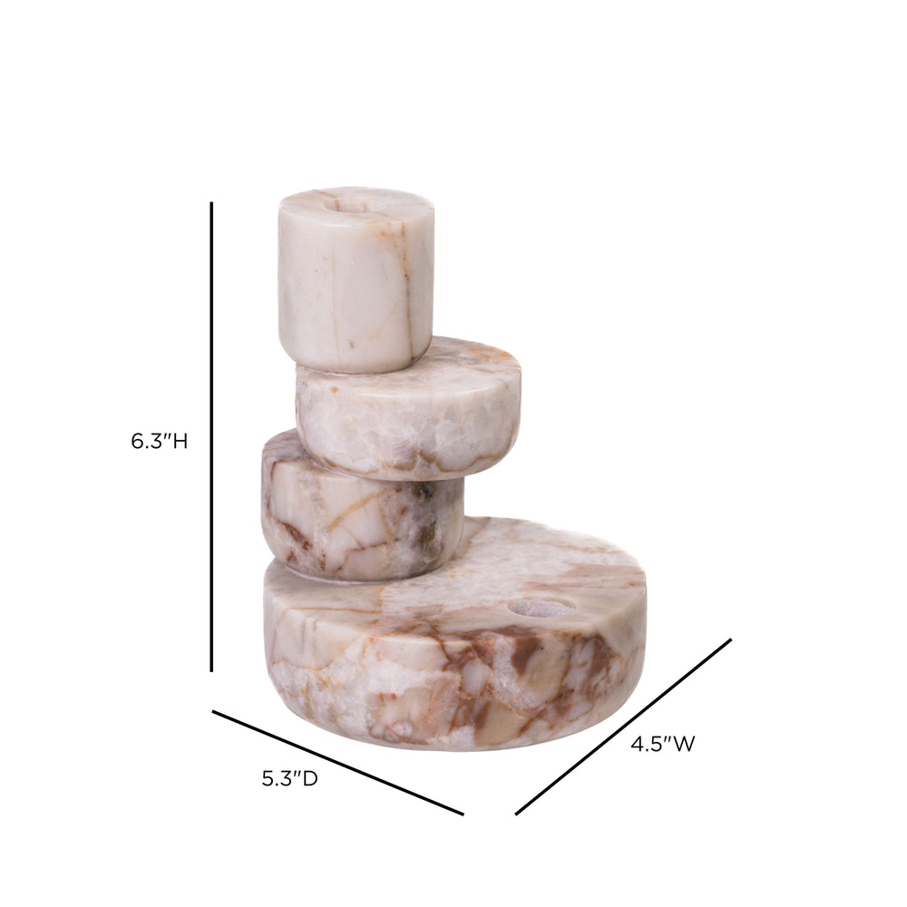 Marble White &amp; Brown Stacked Candle Holder