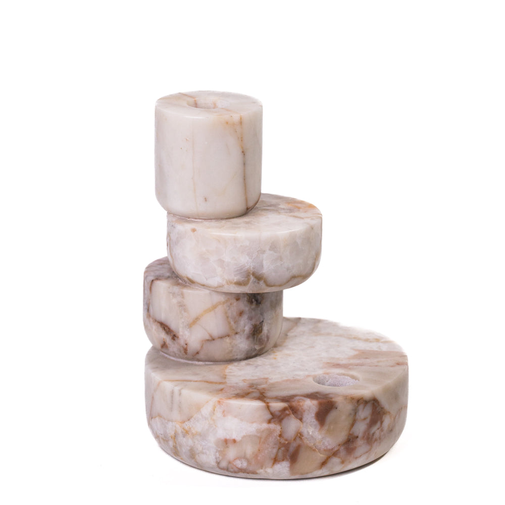 Marble White &amp; Brown Stacked Candle Holder