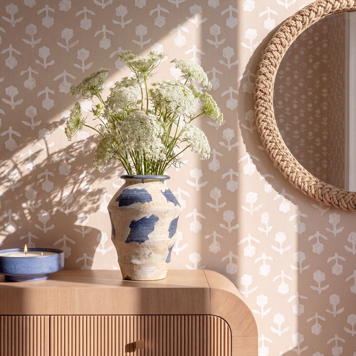Visha Cream and Blue Terracotta Vase