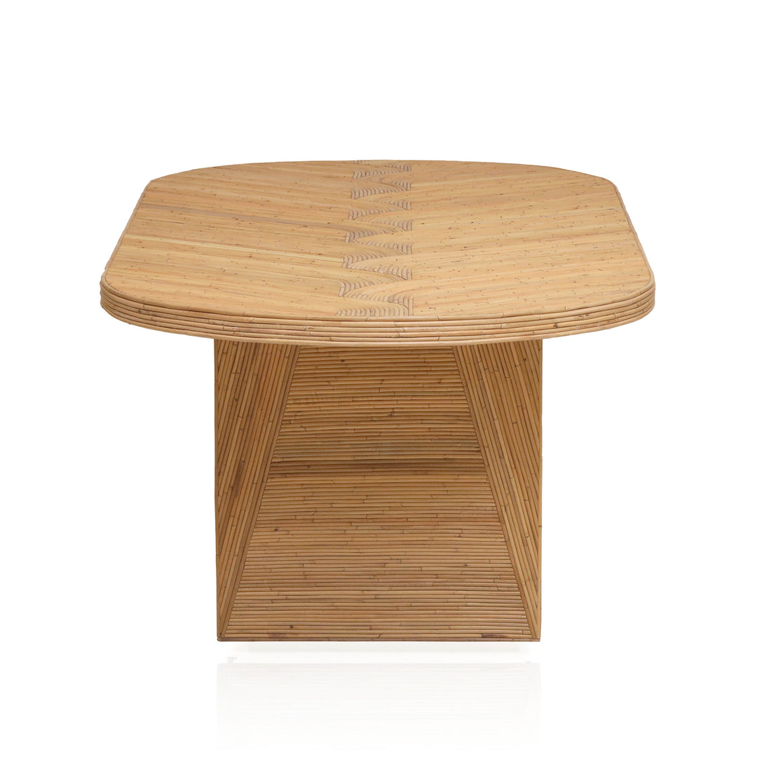 Caren 95" Natural Rattan and Glass Oval Dining Table