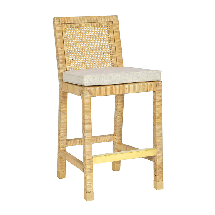 Amara Rattan &amp;amp; Cream Contract-Grade Linen Stool