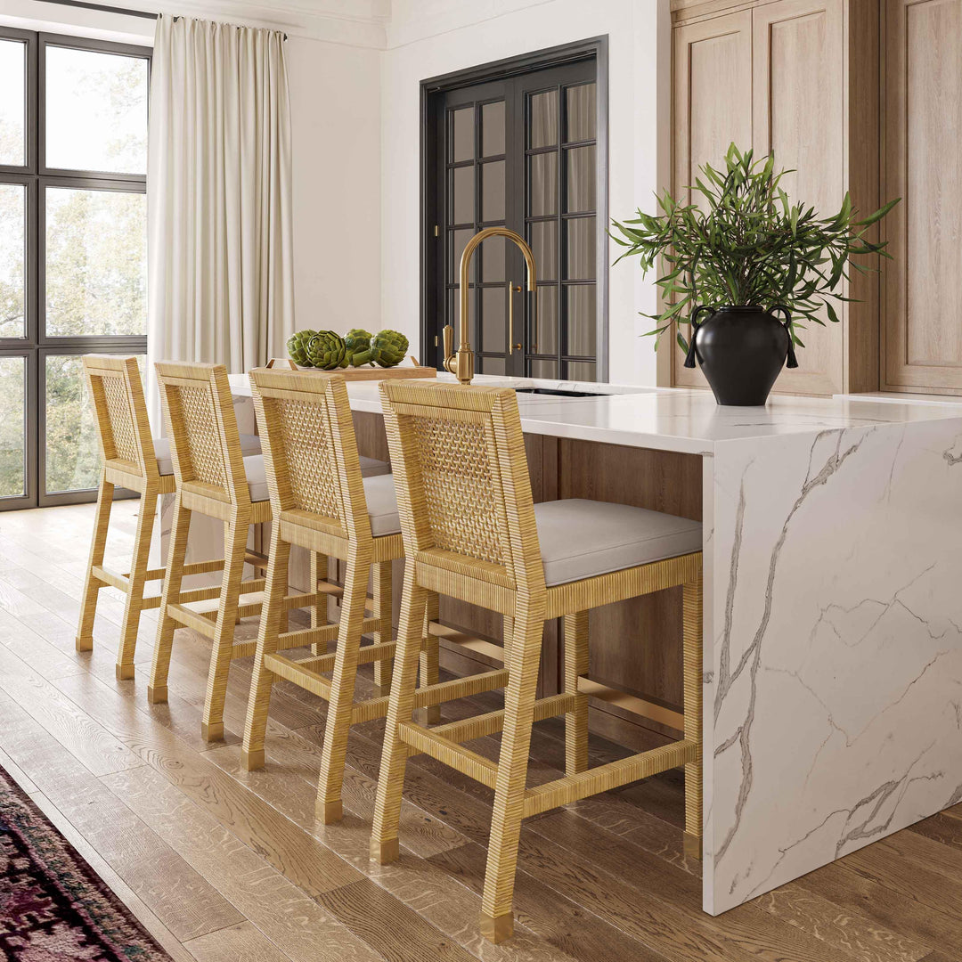 Amara Rattan &amp; Cream Contract-Grade Linen Counter Stool