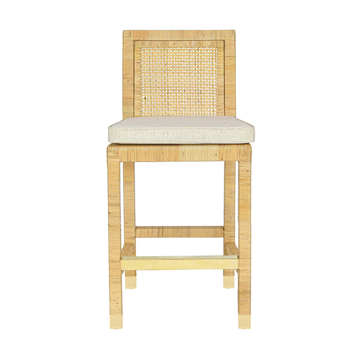 Amara Rattan &amp;amp; Cream Contract-Grade Linen Counter Stool