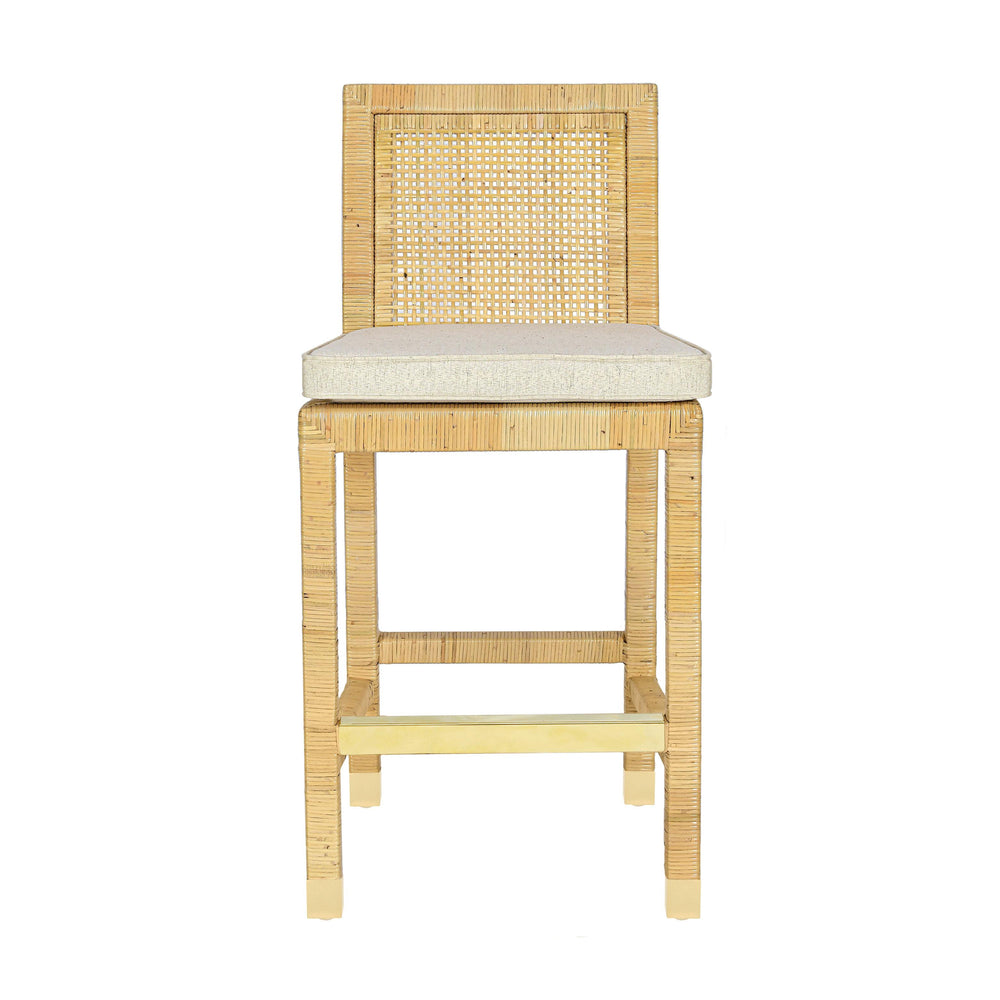 Amara Rattan &amp; Cream Contract-Grade Linen Stool