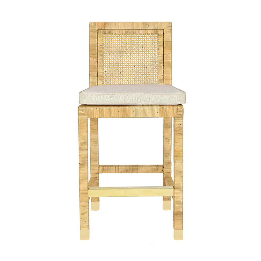 Amara Rattan &amp; Cream Contract-Grade Linen Counter Stool