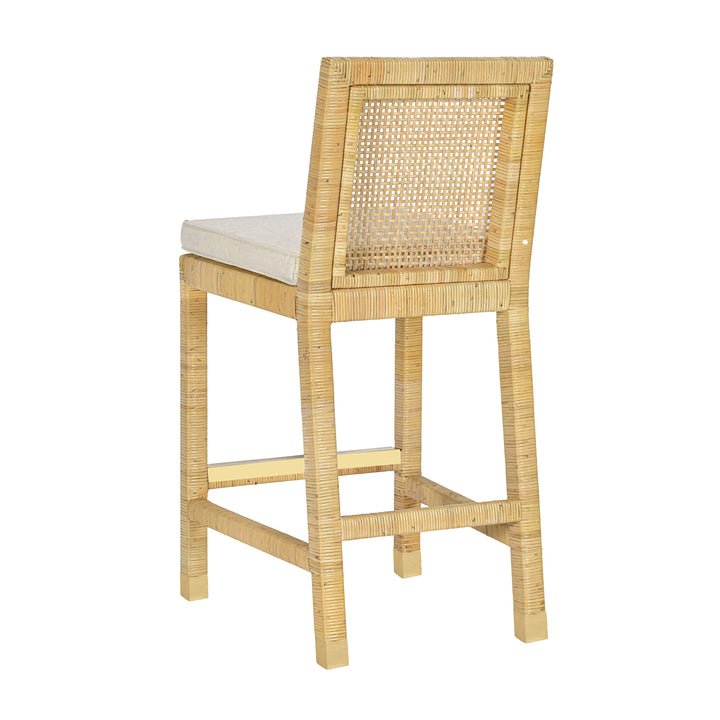 Amara Rattan &amp;amp; Cream Contract-Grade Linen Counter Stool