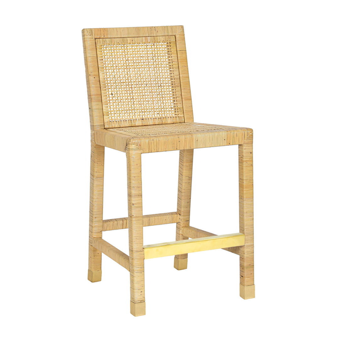 Amara Rattan &amp; Cream Contract-Grade Linen Counter Stool