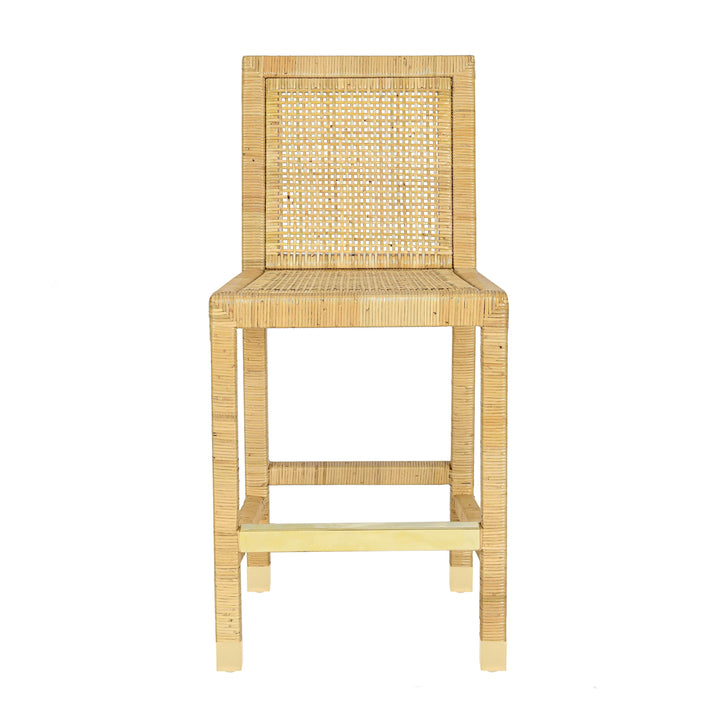 Amara Rattan &amp;amp; Cream Contract-Grade Linen Counter Stool