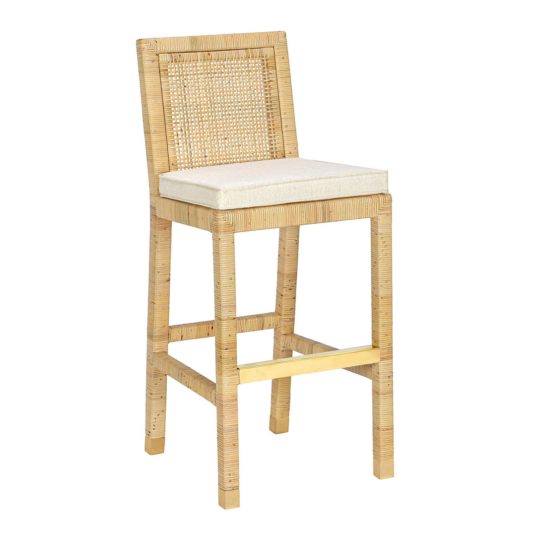 Amara Rattan &amp; Cream Contract-Grade Linen Bar Stool