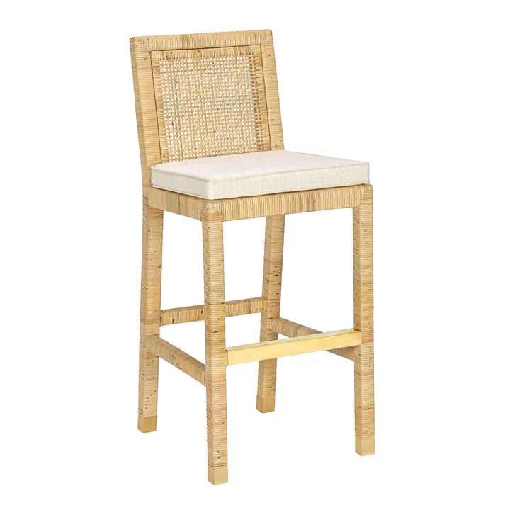 Amara Rattan &amp;amp; Cream Contract-Grade Linen Stool