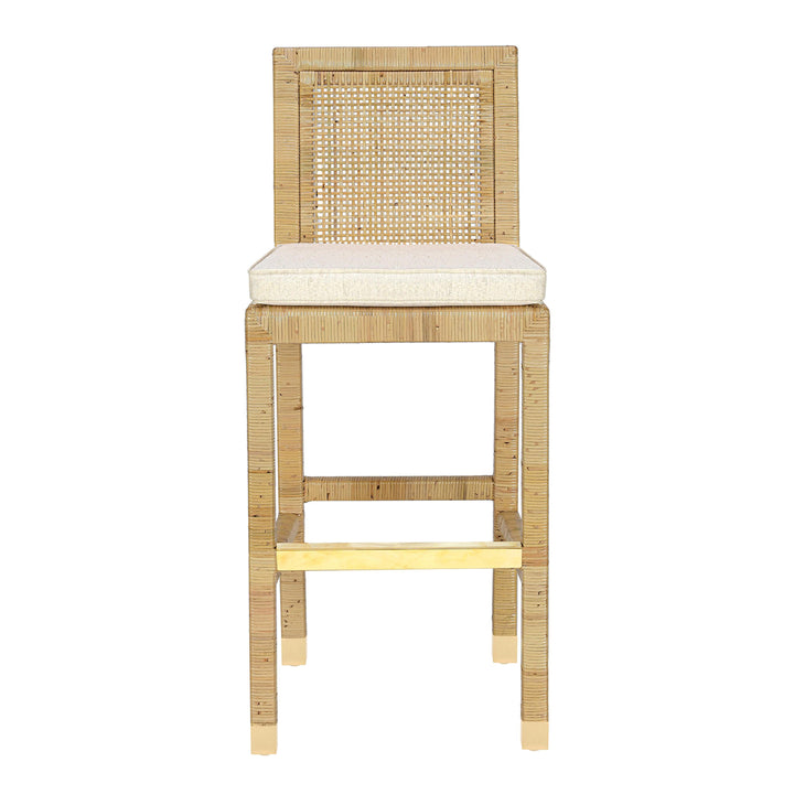 Amara Rattan &amp;amp; Cream Contract-Grade Linen Bar Stool