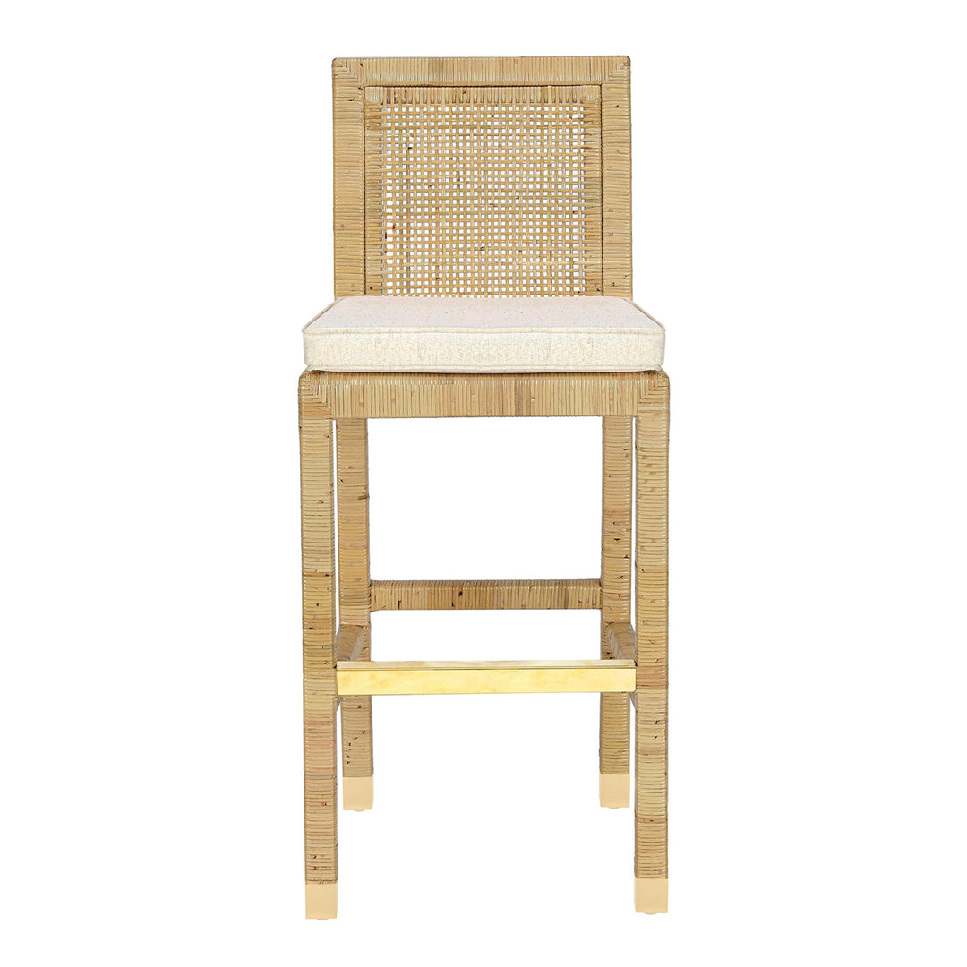 Amara Rattan &amp; Cream Contract-Grade Linen Bar Stool