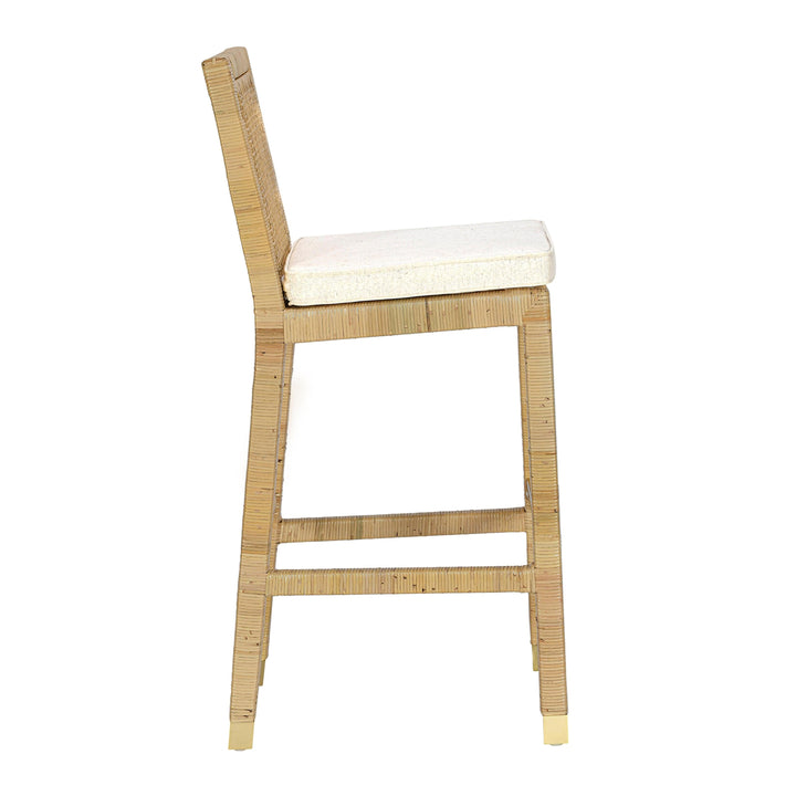 Amara Rattan &amp;amp; Cream Contract-Grade Linen Bar Stool